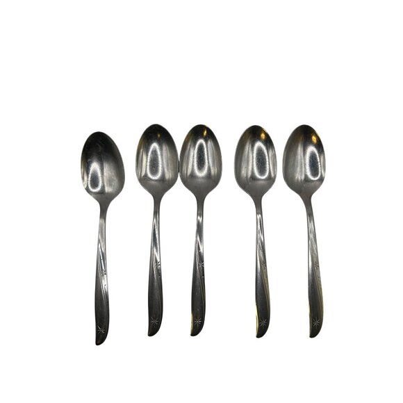 Oneida Twin Star Stainless Steel Teaspoons Set Of 5 flatware silverware glossy - Picture 5 of 5